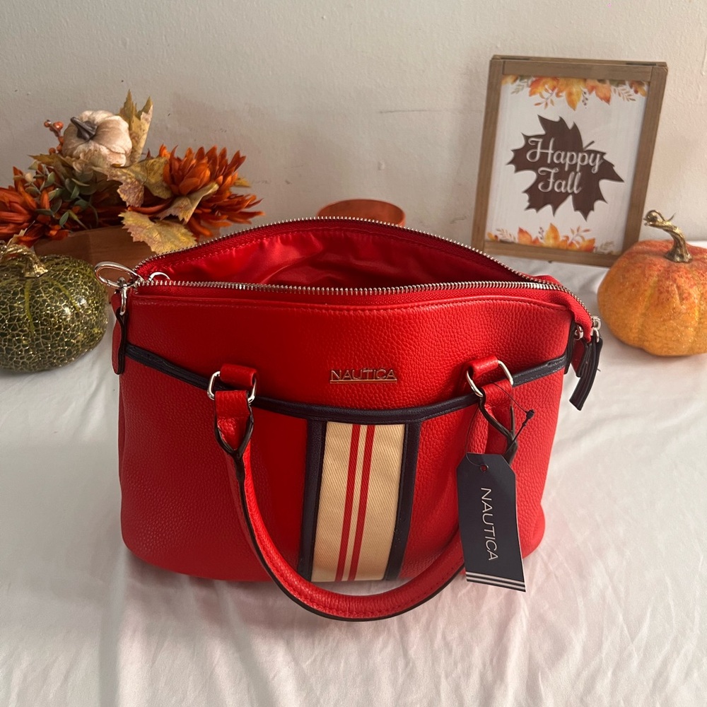 Nautica Red and Cream Satchel Bag NW style tag